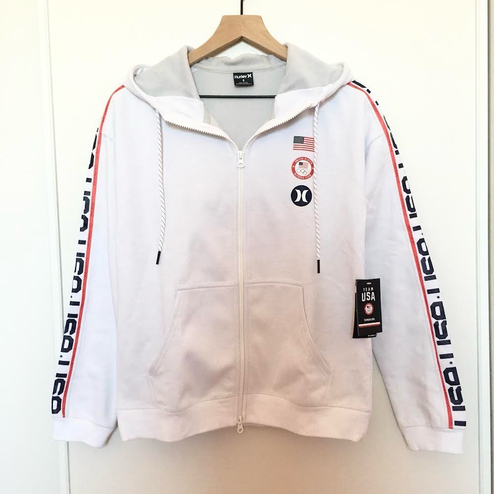Hurley White and Red Zip Up Hoodie Team USA